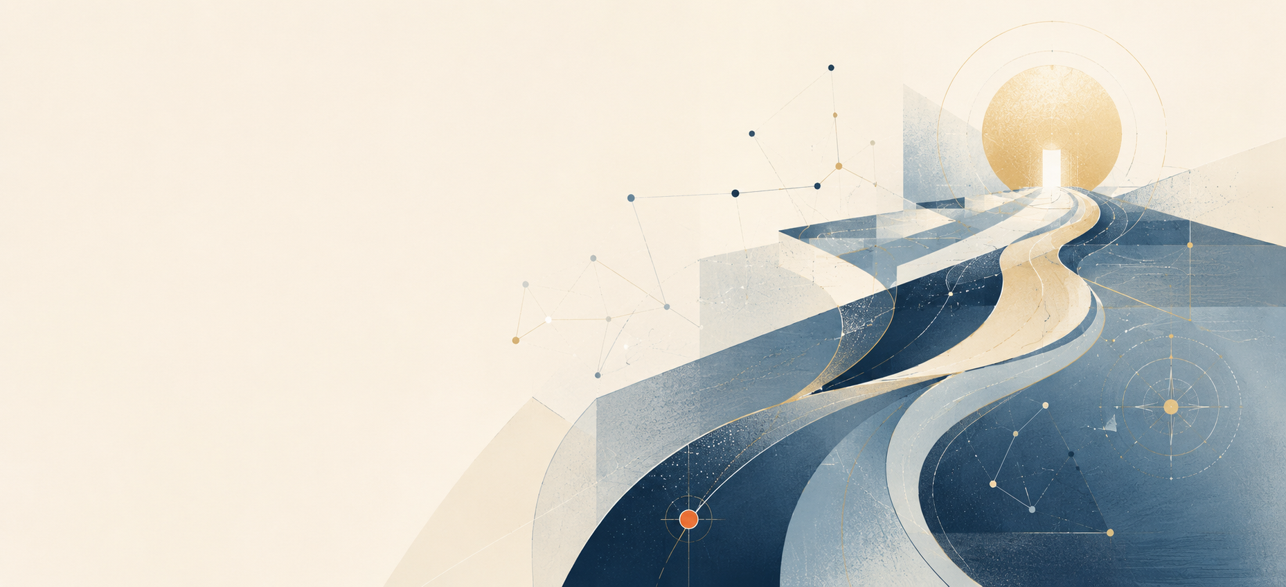 Abstract future pathway artwork in Champion Academy blue and gold