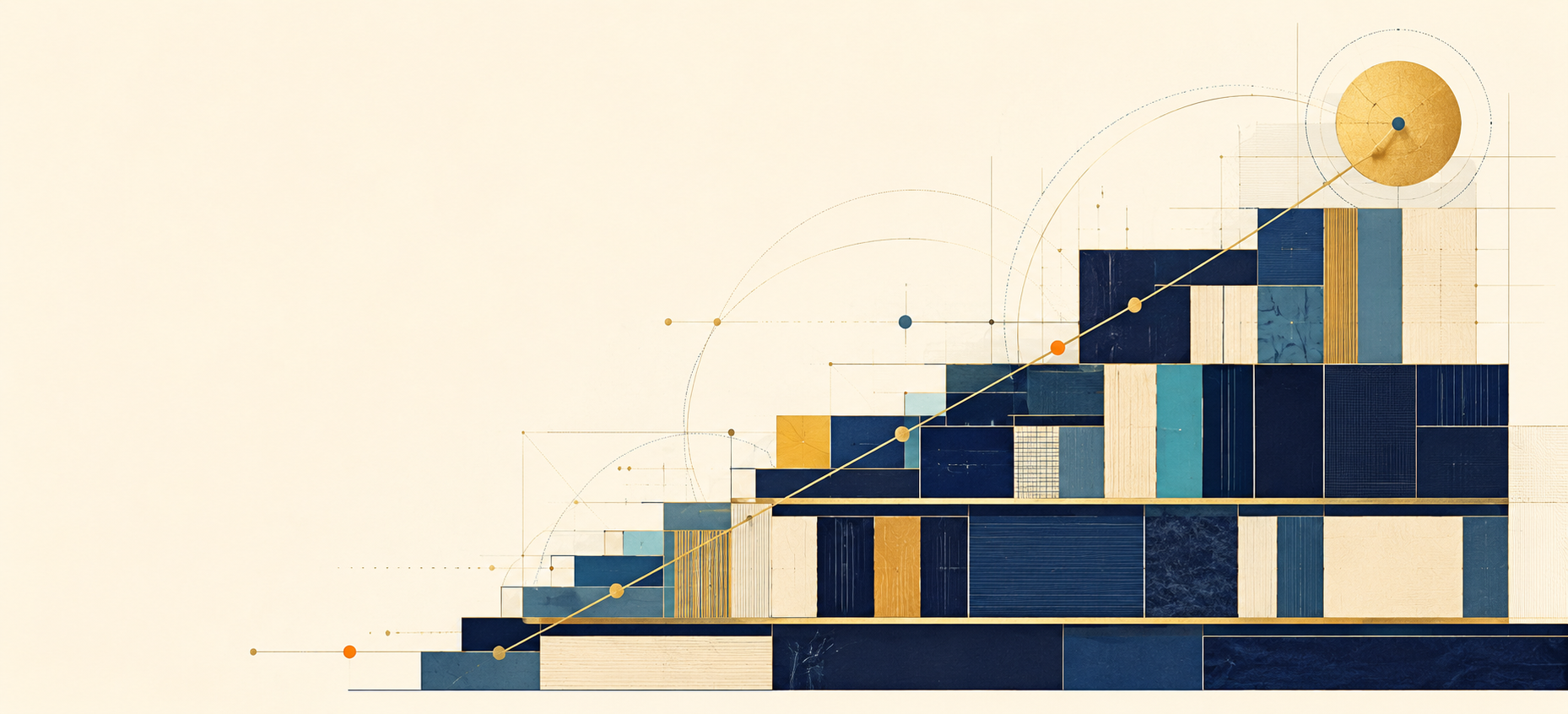 Abstract course pathway artwork in Champion Academy blue and gold