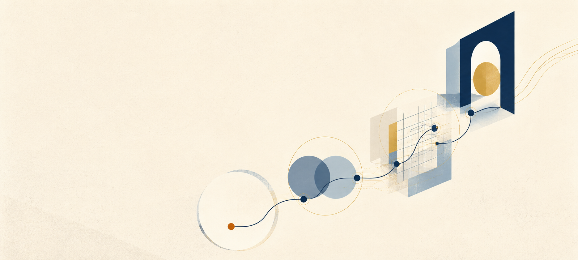 Abstract enrollment process pathway artwork in Champion Academy blue and gold