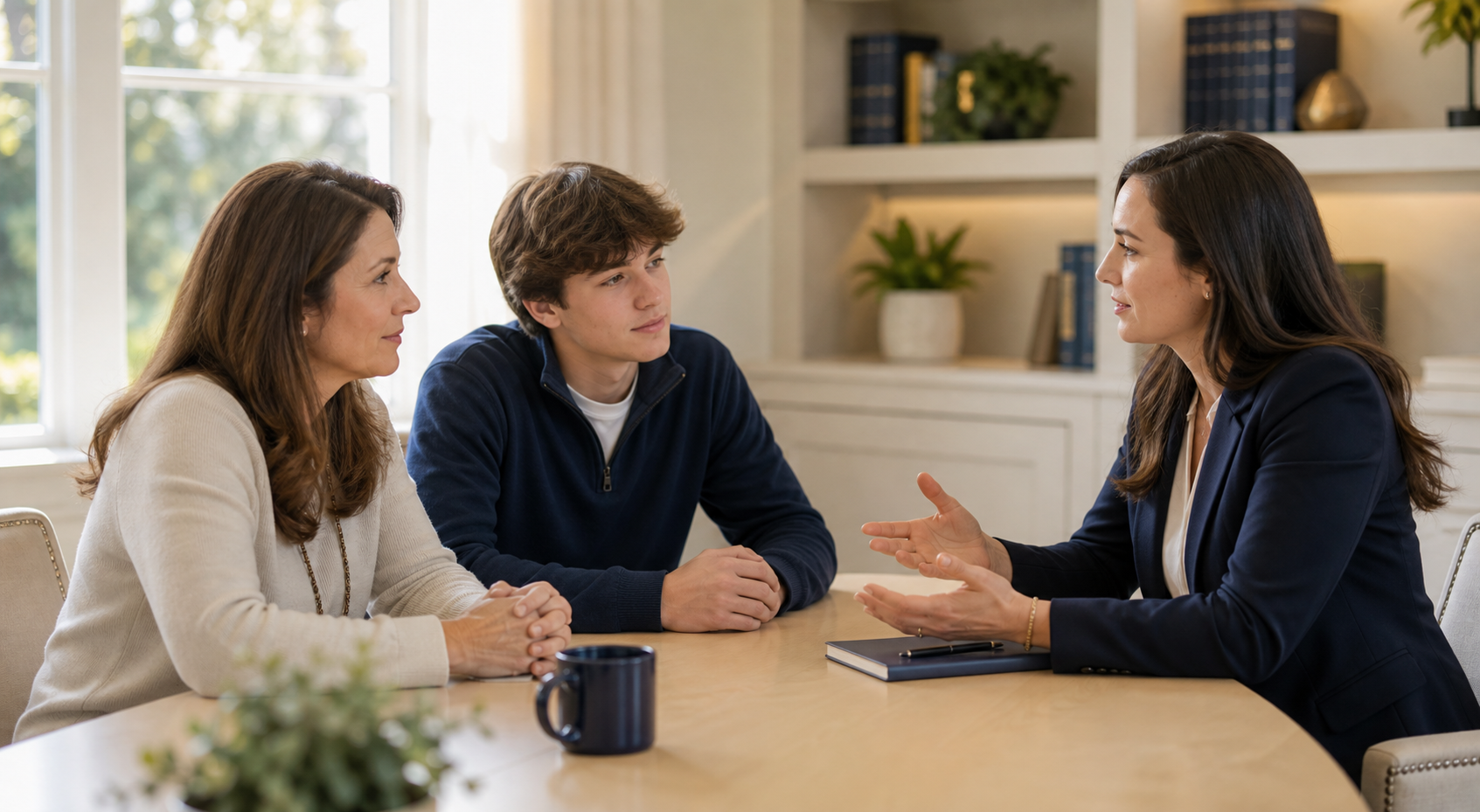 Family meeting with a Champion Academy advisor to review admissions questions