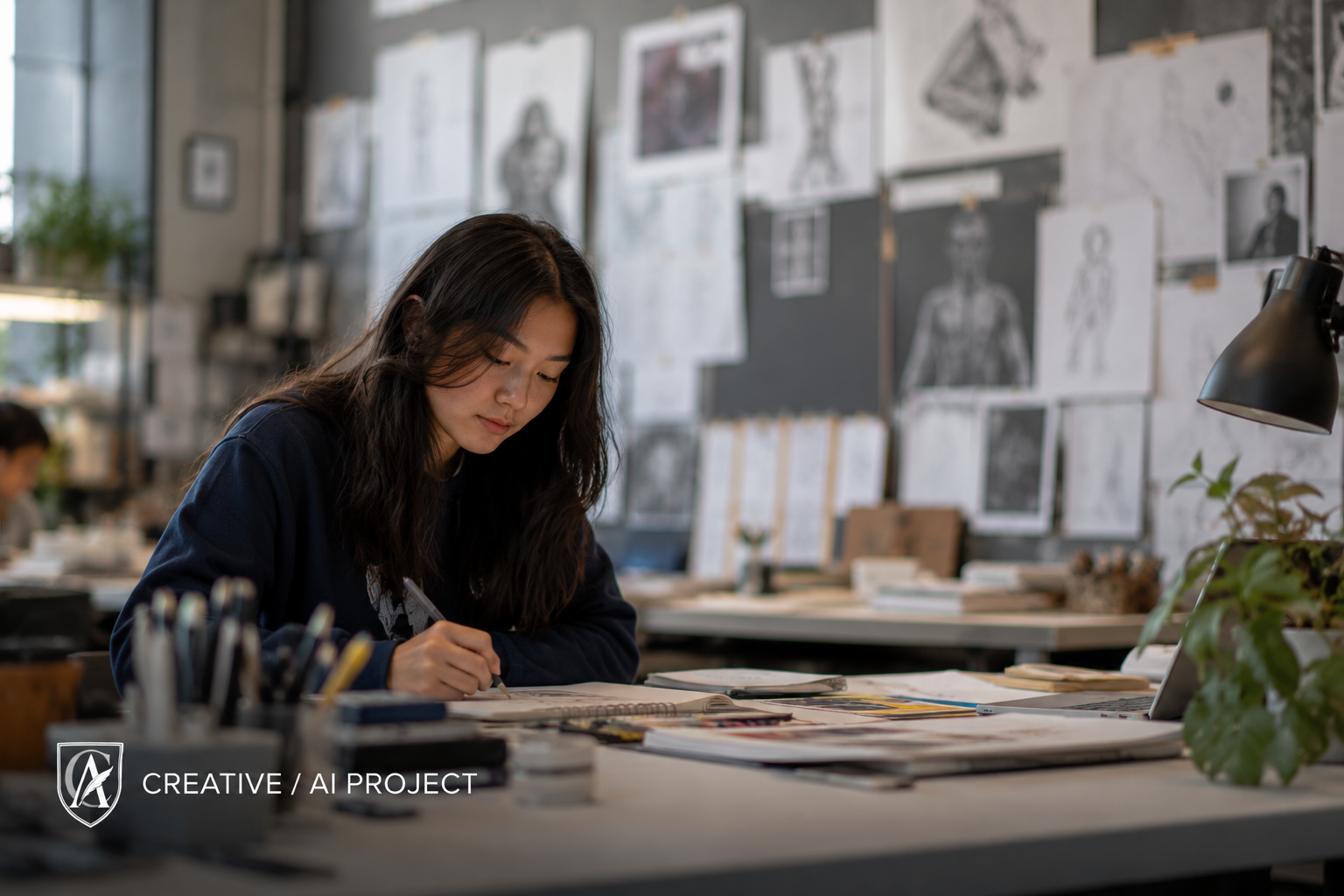 Champion Academy student sketching in a creative studio