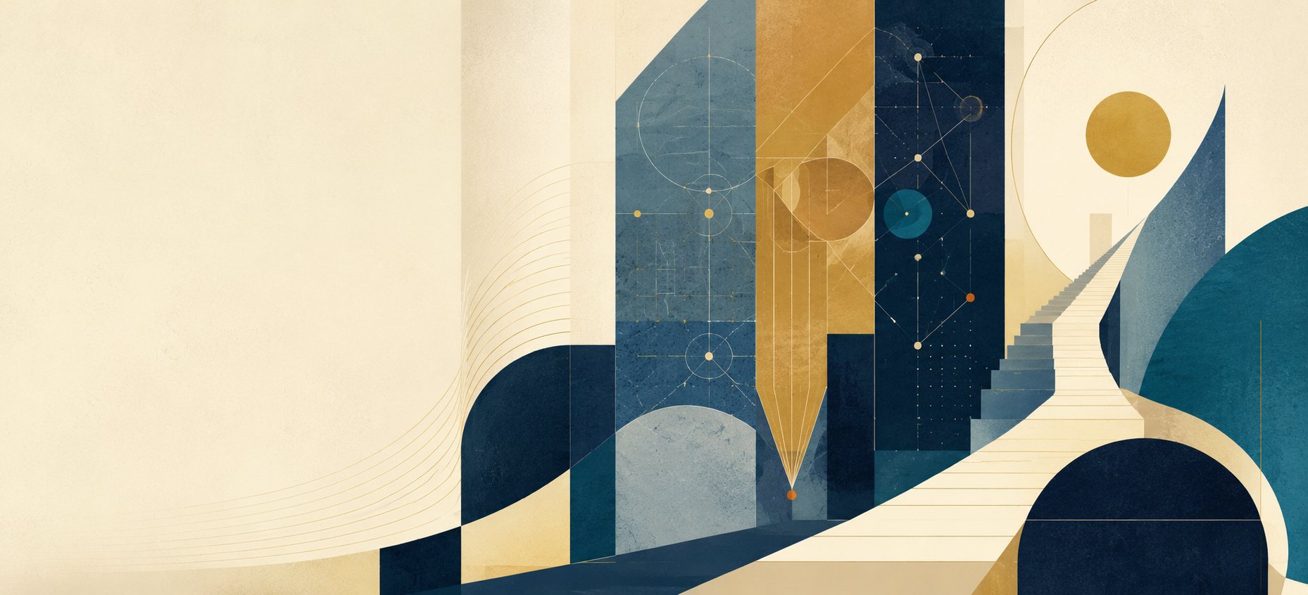 Abstract academic pathway artwork in Champion Academy blue and gold